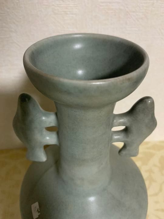 中国古美術/南宋青釉雙魚龍耳花瓶/倉庫整理品