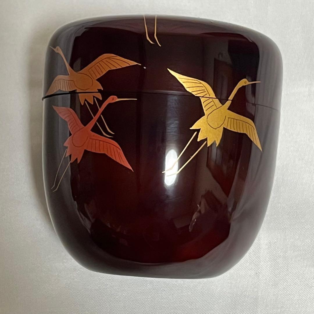 岡本陽斎 千羽鶴蒔絵 溜中棗 共箱有 輪島塗