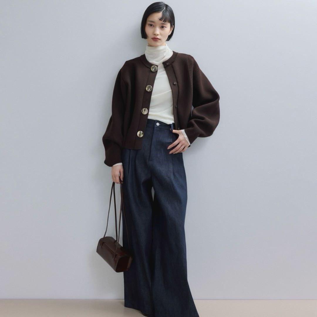 adam et rope' セレクトネックウェーブボタンカーディガン　ブラウン