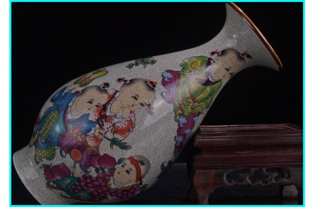 中国 清時代　在銘手描き花瓶 美術品　激安骨董品 DE972B14-2