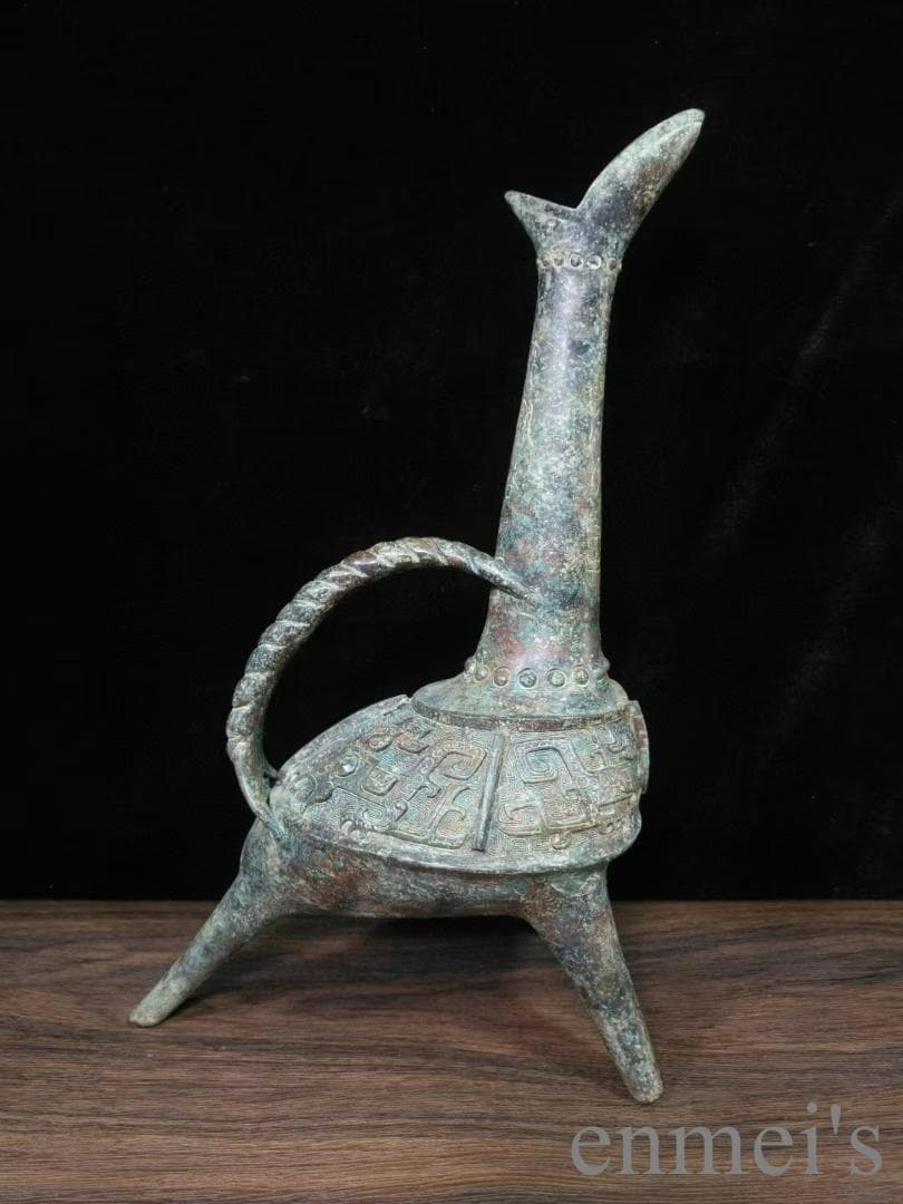 中国古美術 青銅器 長頸壺 酒器 饕餮文 唐物 骨董 彫刻工芸 禮器 風水鎮宅