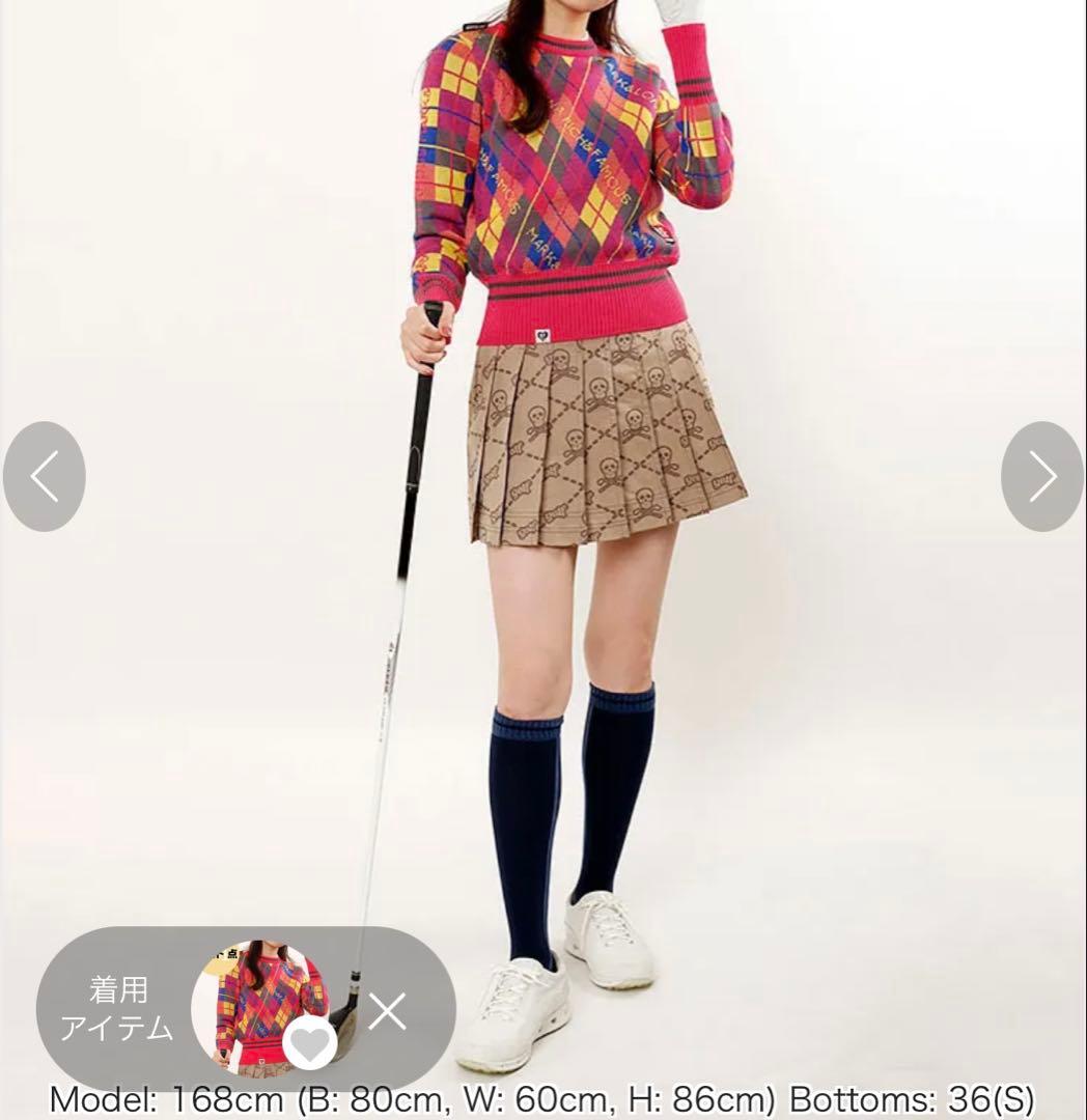 美品！MARK&LONA 一体型ペチパンツ ロゴプリーツスカート ベージュ M