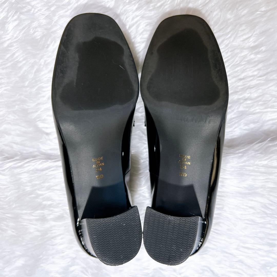 美品 現行 ダイアナ ヒールアップローファー エナメル ブラック 24cm