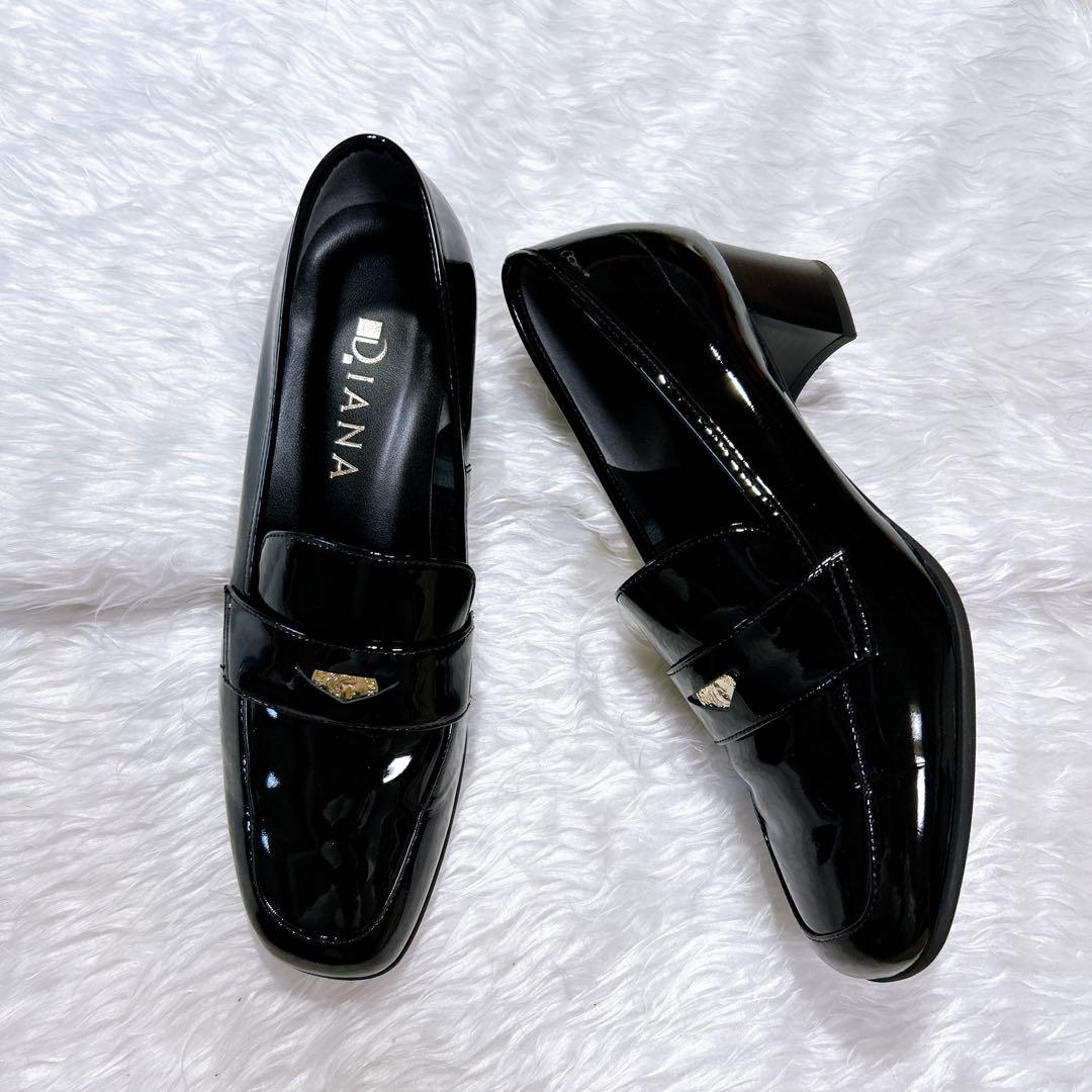 美品 現行 ダイアナ ヒールアップローファー エナメル ブラック 24cm