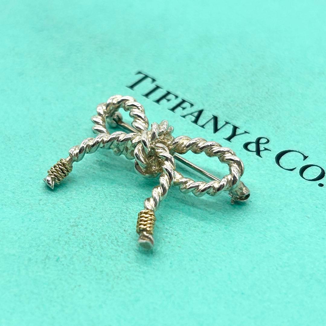 美品　ティファニー　リボン　ツイスト　コンビ　ブローチ　925 750