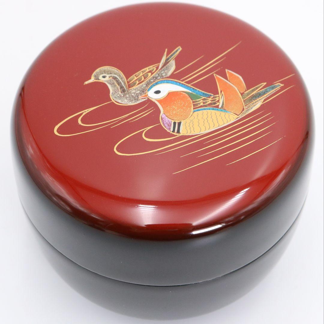 蒔絵師 中林貴山作 日の出 鴛鴦蒔絵 平棗 茶道具 共箱　V869　N6