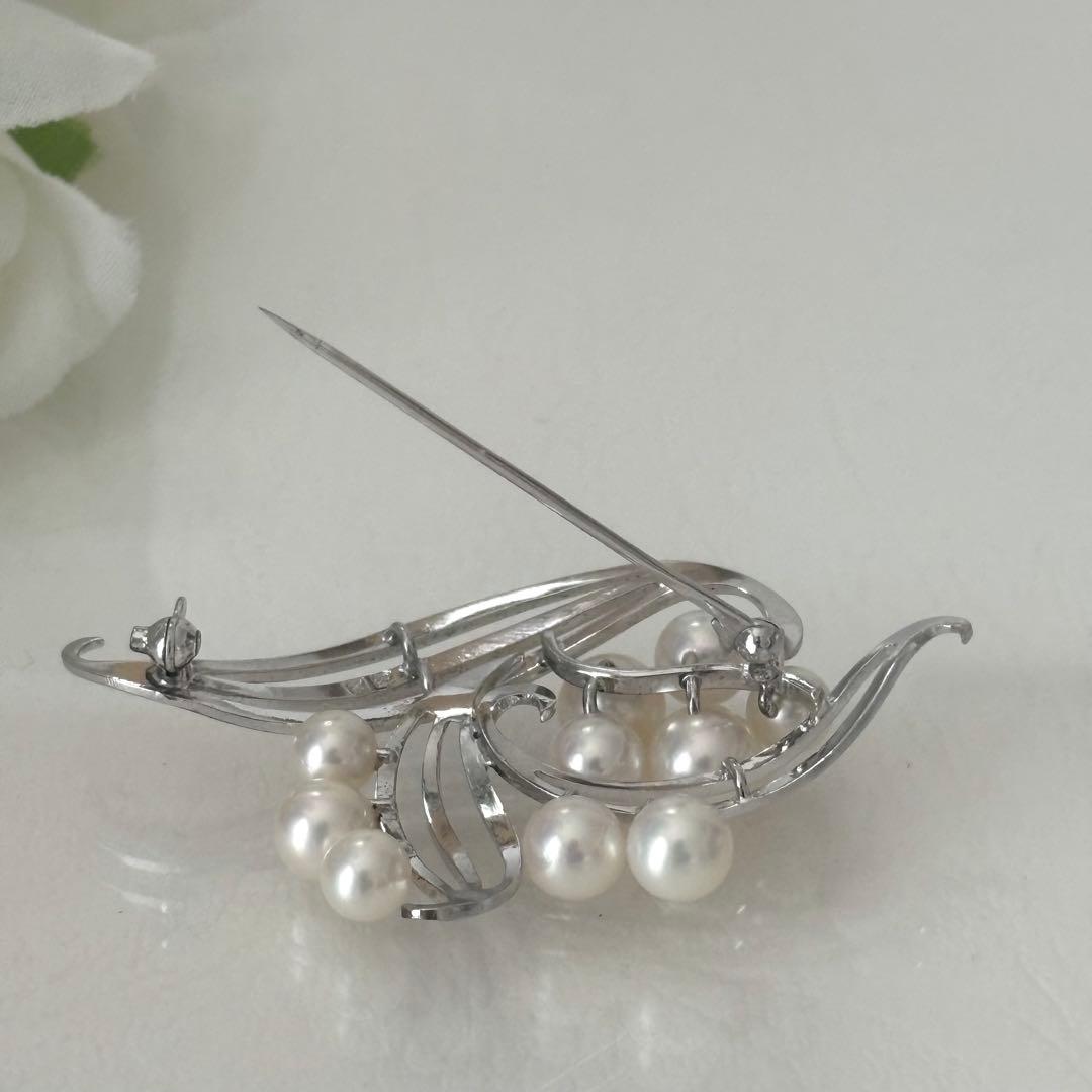 050【ミキモト】シルバー　パール　ブローチ
