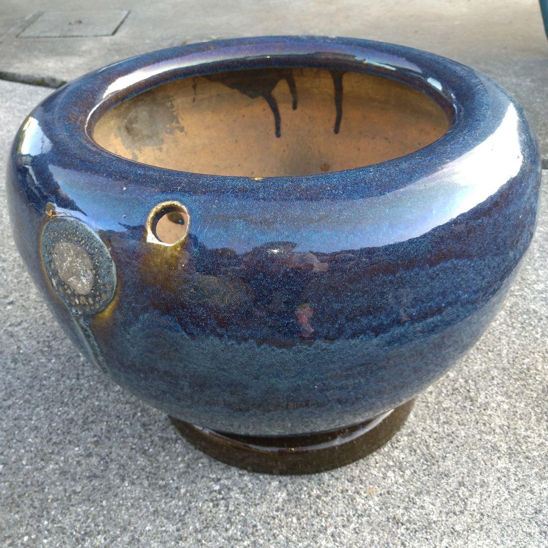 青 ビードロ 火鉢 めだか鉢 金魚鉢