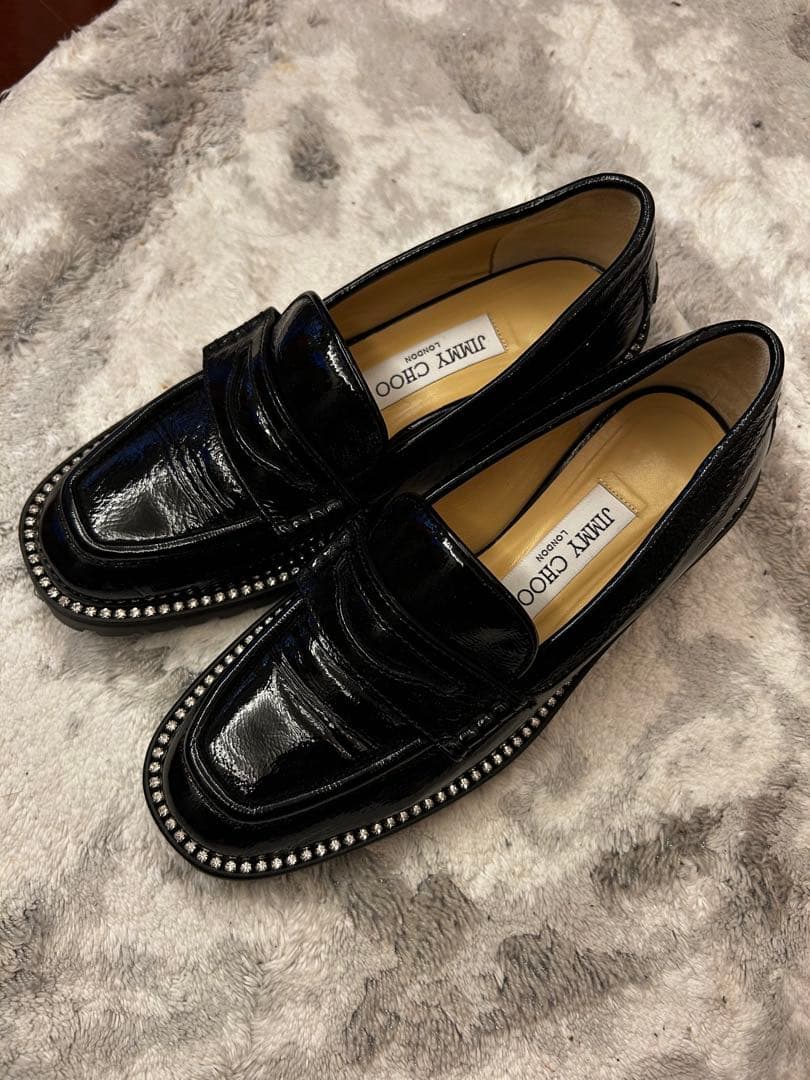 JIMMY CHOO ブラックローファー ビジュー36