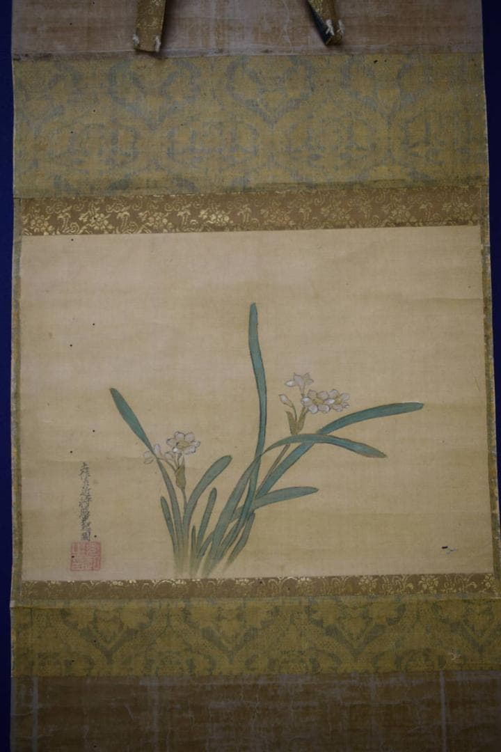 真作/土佐光起/水仙図/布袋屋掛軸HJ-288