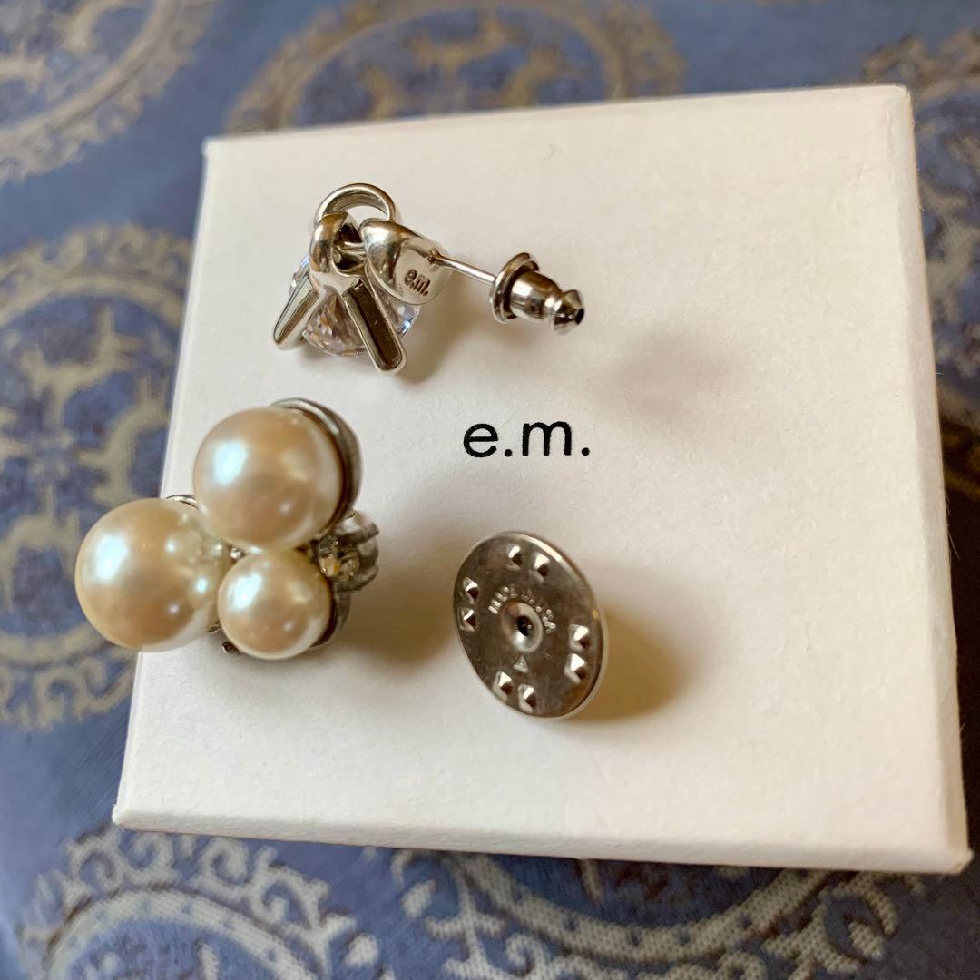 【うめ】e.m. ジルコニア　ピアス　パールブローチ　セット　箱無し