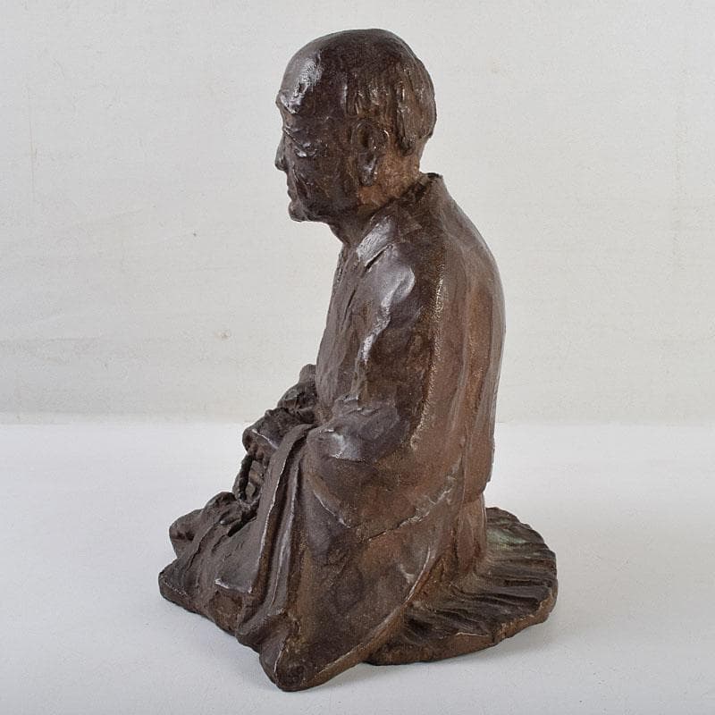 高岡銅器　須賀木仙子作　鋳銅　 宗旦居士像　約3㎏　共箱　V　R9533B