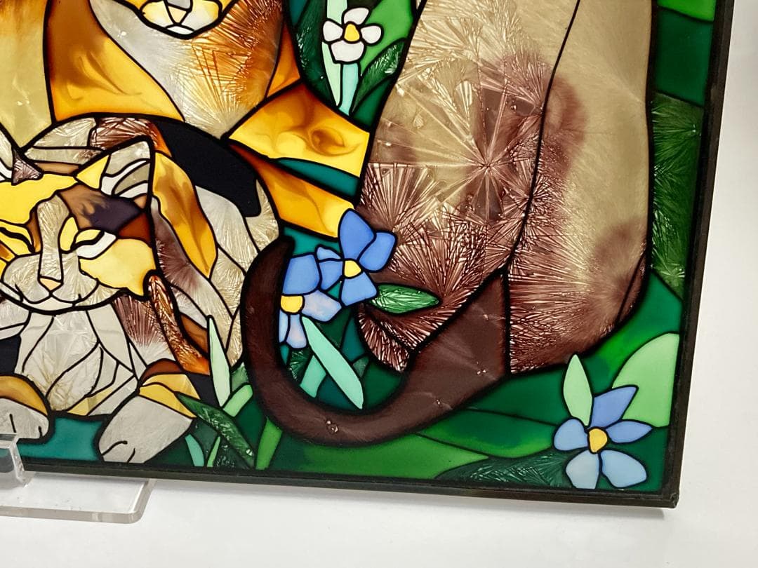 2001年 大判 ティファニー キャット ジョン・ベーカー ステンドグラス 猫