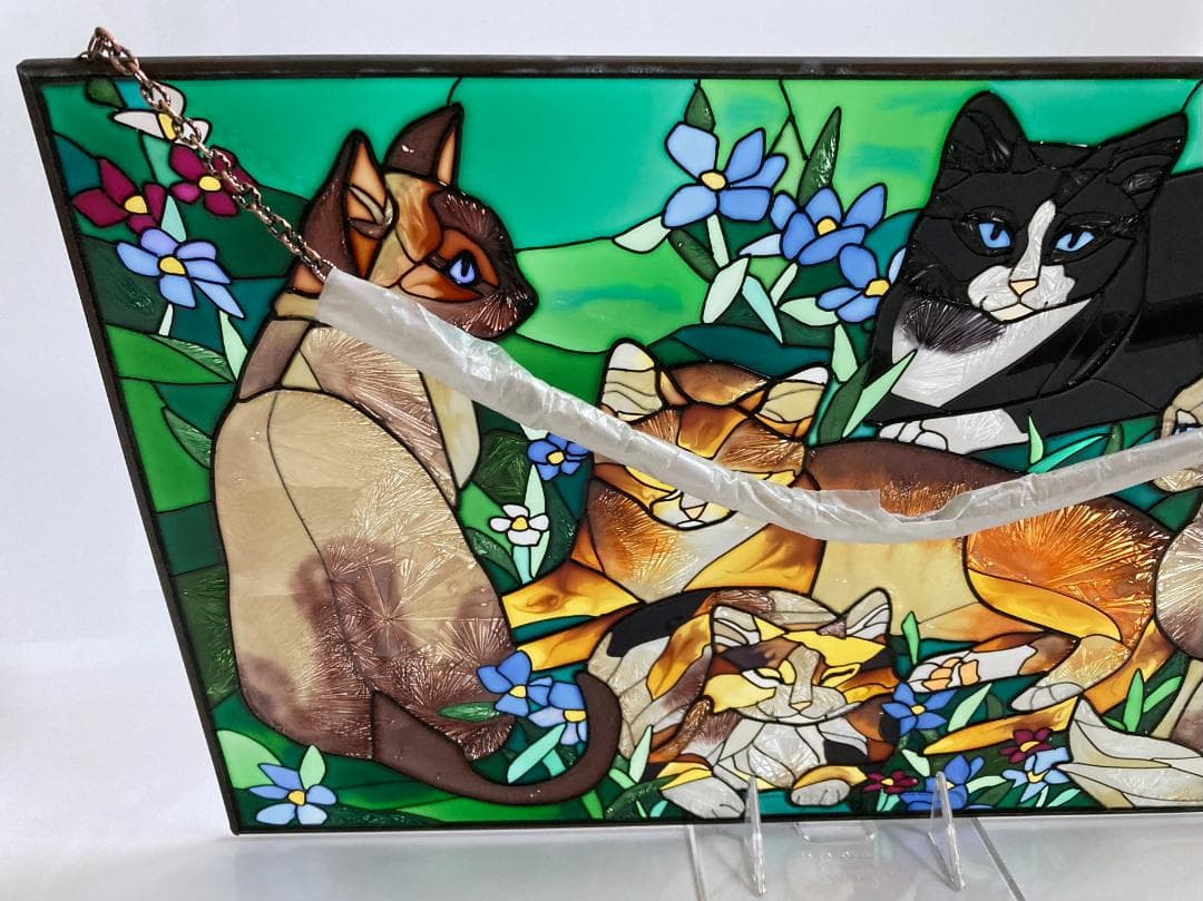 2001年 大判 ティファニー キャット ジョン・ベーカー ステンドグラス 猫