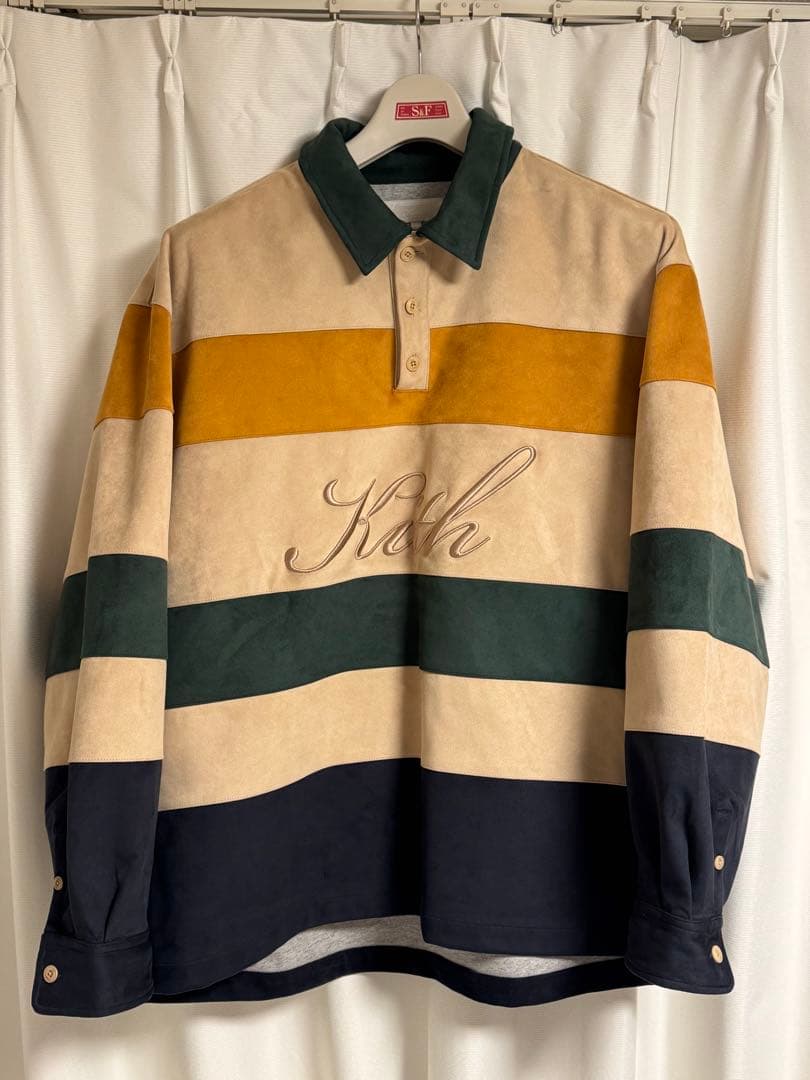 Kith スエード風ストライプポロシャツ XXL