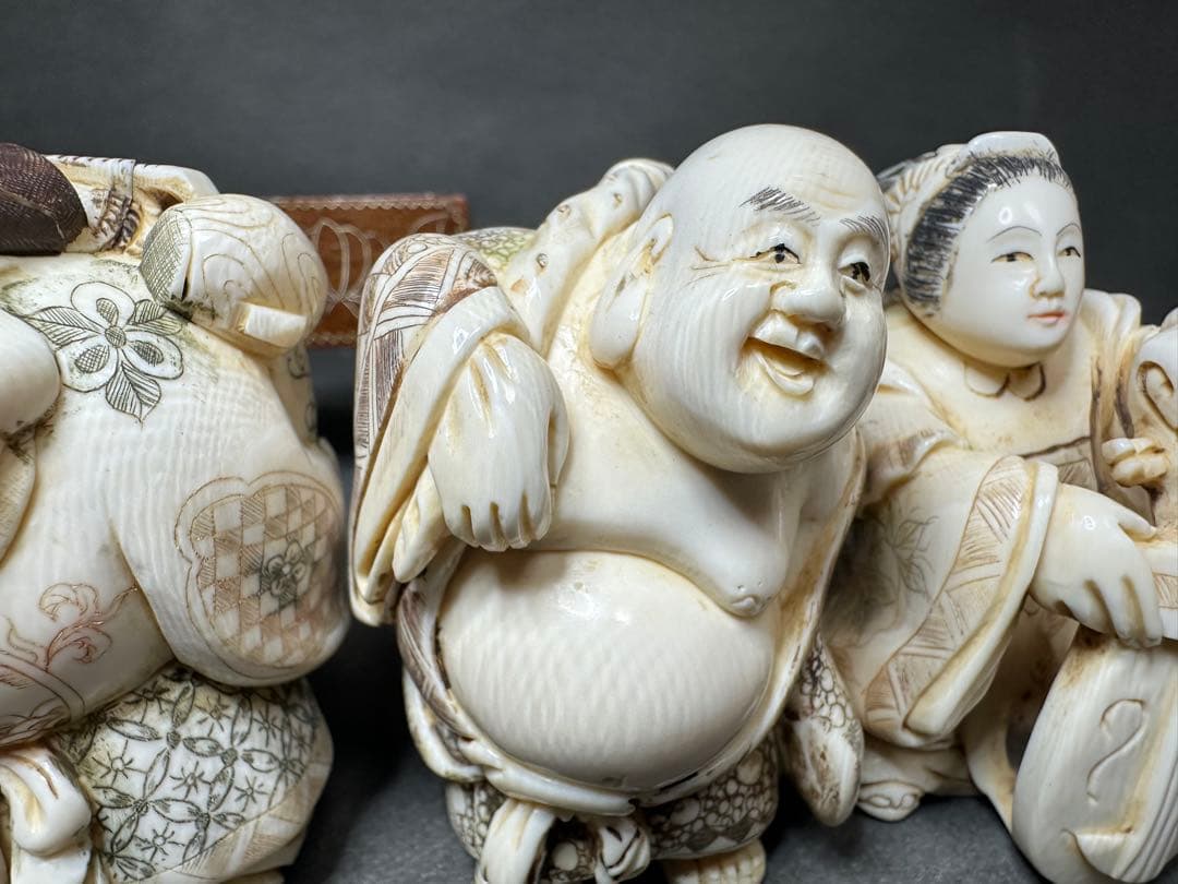極上　七福神　置物　根付　天然素材　アンティーク　和彫　骨董　飾り物　古美術品