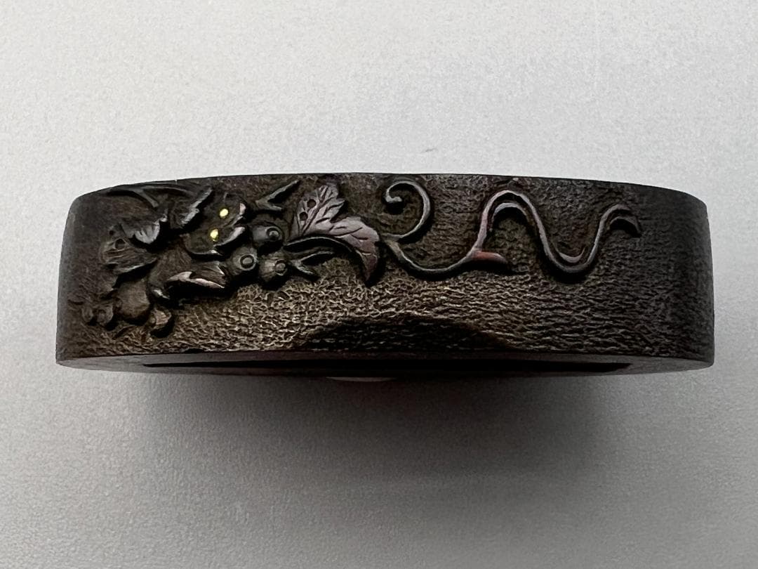 【海】江戸明治期　日本刀装具　花図　牡丹　金象嵌　縁頭　４点　骨董品　美術品