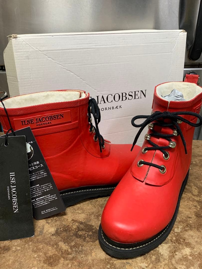 38 未使用 イルセヤコブセン デンマーク レインブーツ 起毛 レインシューズ