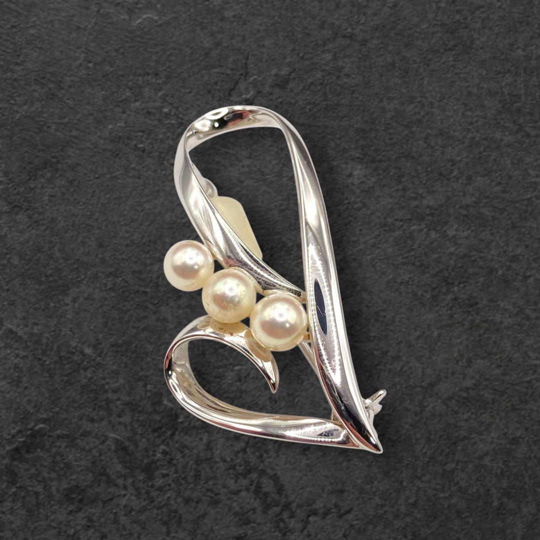 ミキモト アコヤ真珠 ハートブローチ シルバー 3珠 352