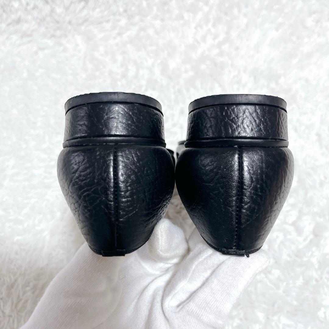 ほぼ未使用✨ミハマ　レザー カッターシューズ ホースビットチェーンローファー　黒