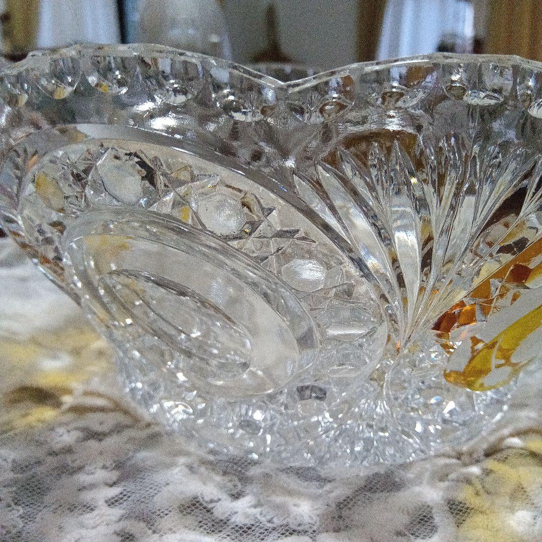 ホフバウワー イエローバードクリスタルガラス ボウル 小鳥アンティーク　西ドイツ
