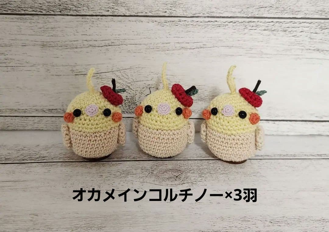 24羽の小鳥さんの編みぐるみ♪（リンゴ帽子付き）