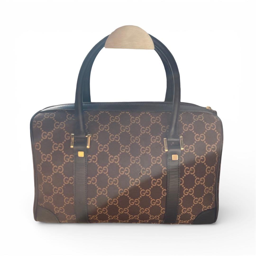 GUCCI ミニボストンバッグ GG キャンバス　ブラウン ハンドバッグ