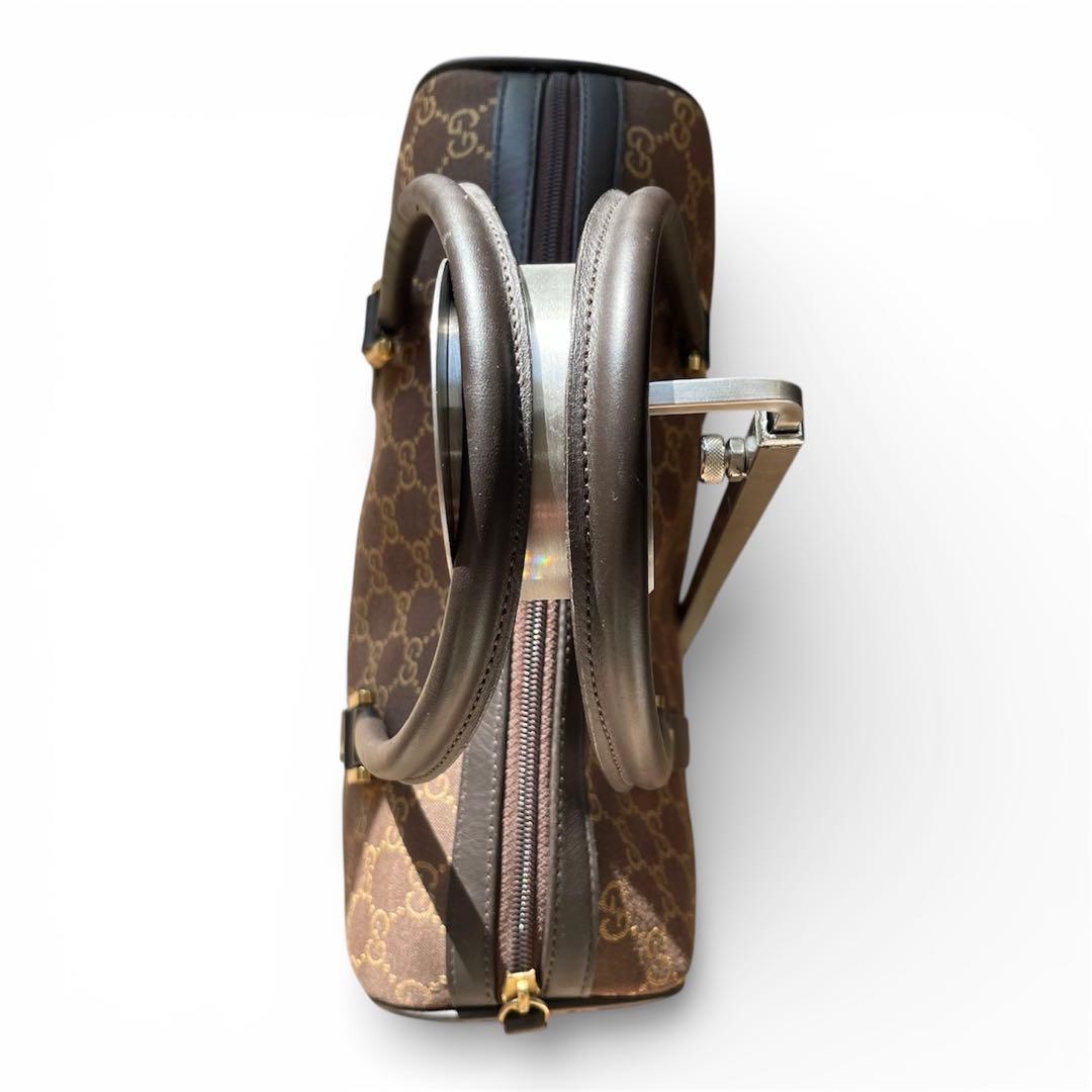 GUCCI ミニボストンバッグ GG キャンバス　ブラウン ハンドバッグ