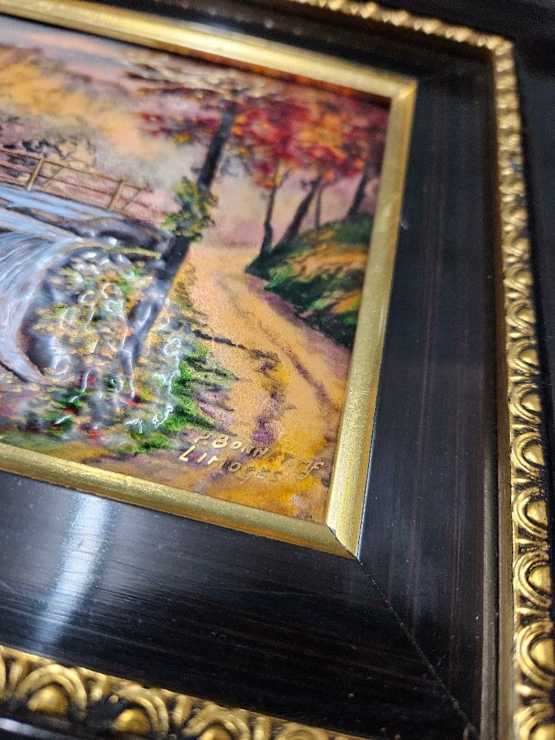 フランスアンティーク リモージュ エナメル絵画 陶器画 額装 P.Bonnet作
