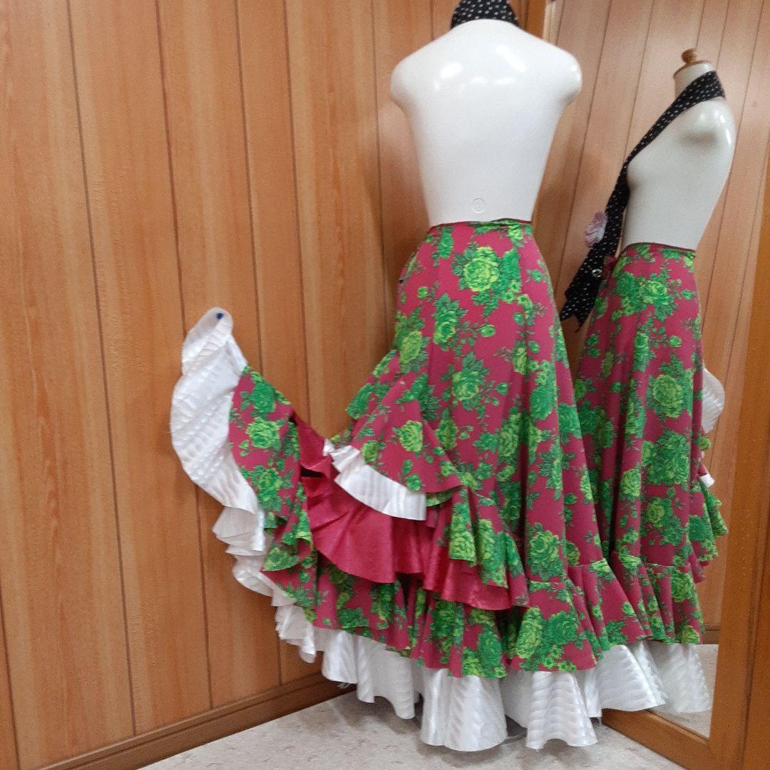 フラメンコ衣装☆ファルダのみ　サテンフリルとジャガード生地が華やかさを加えます♡