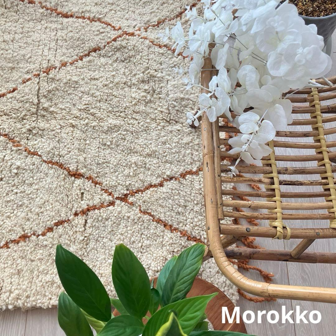 Morokkoモロッコラグ◇ダイヤ　ホワイト　ベニワレン　トルコヴィンテージラグ