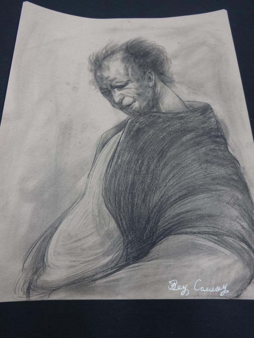 n*e様 鴨居玲　哀愁　肉筆鉛筆画 1967年頃　紙本著色 　Rei Kamoi