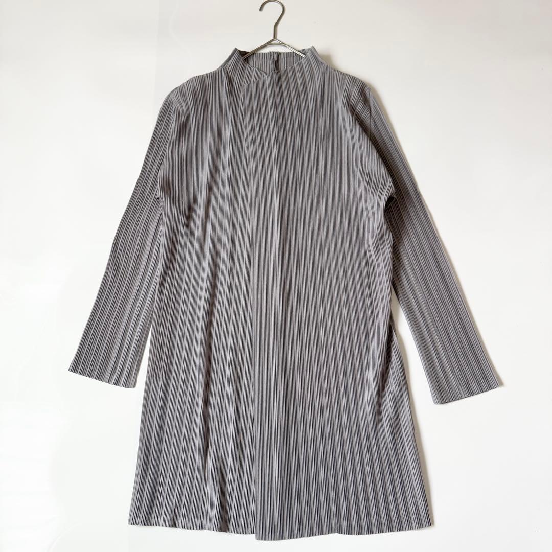 プリーツプリーズ イッセイミヤケ　長袖　ロングカーディガン　グレー　サイズ3