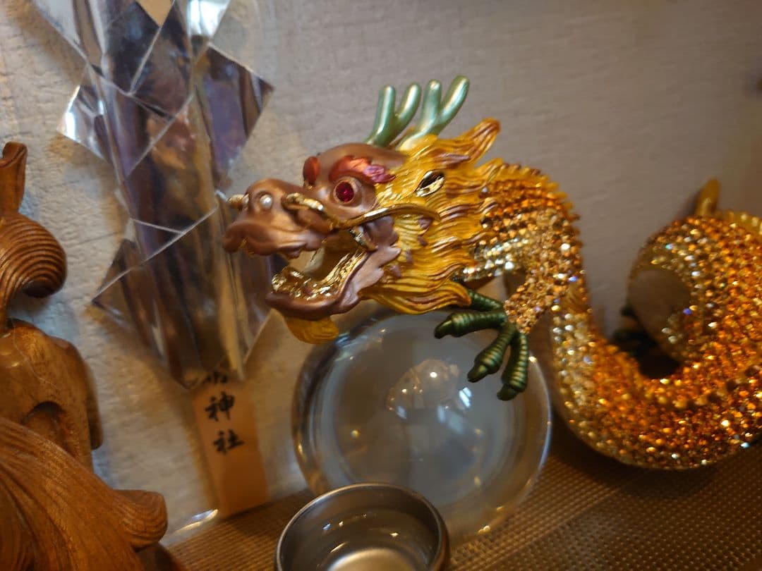 超開運 金運気 爆上げ⤴︎︎⤴︎︎ 龍 龍神 黄金龍 水晶 トルネード 龍置物