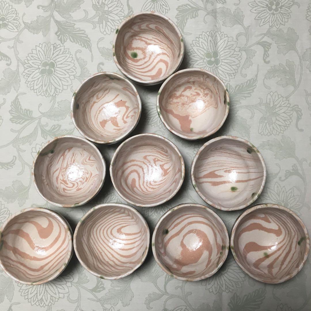 古美濃焼　織部　練り込み　山十窯　加藤日出　数茶碗