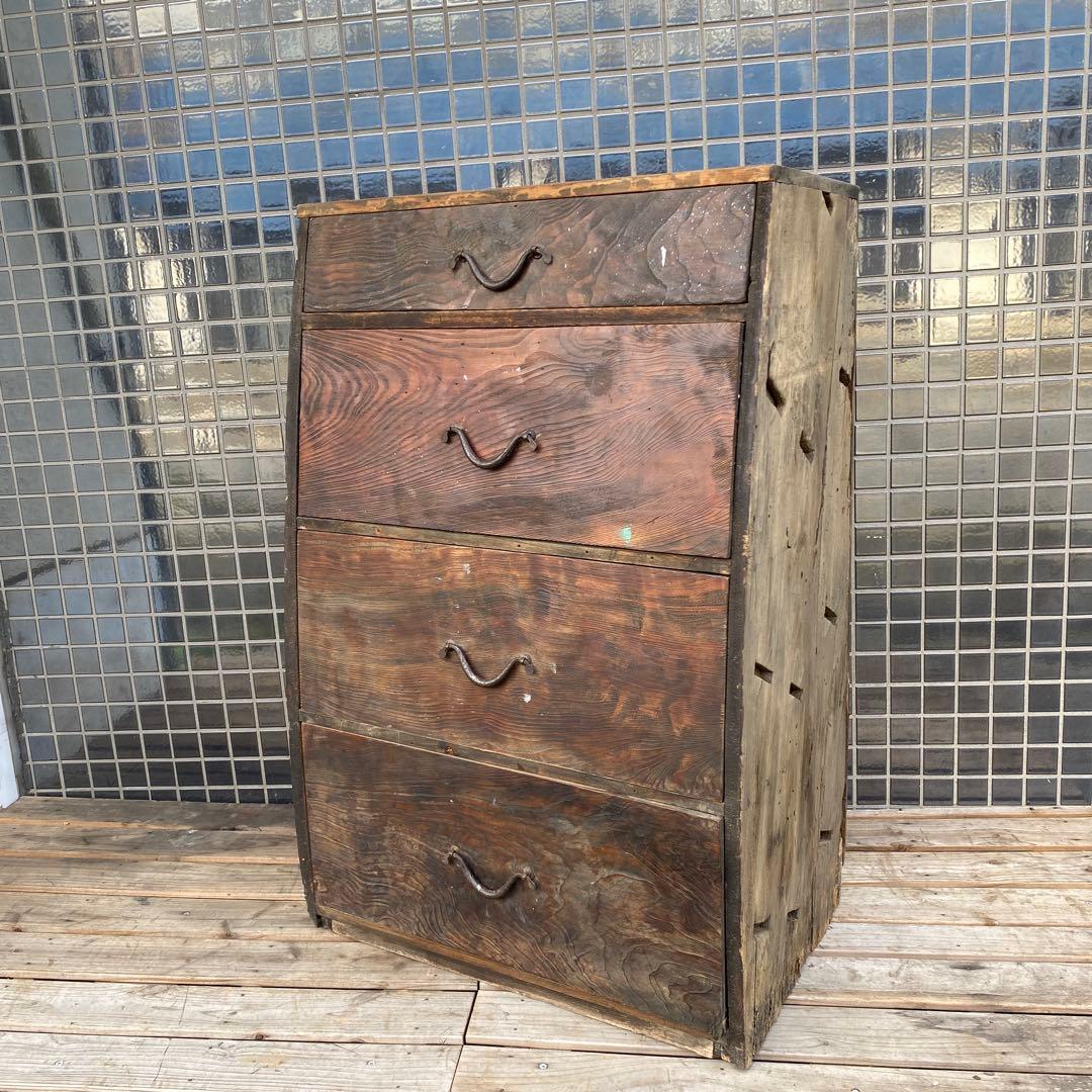 明治 時代箪笥 骨董品 四段 古民家 蔵出し 古家具 アンティーク 店舗什器