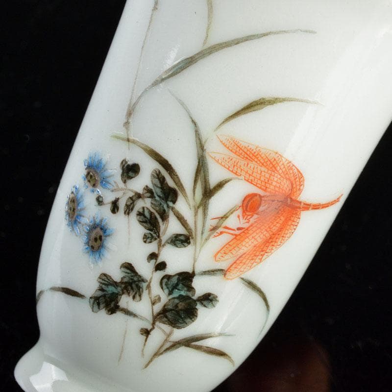 中国　景徳鎮　粉彩　花草昆虫文　酒杯　三客　F　R4790