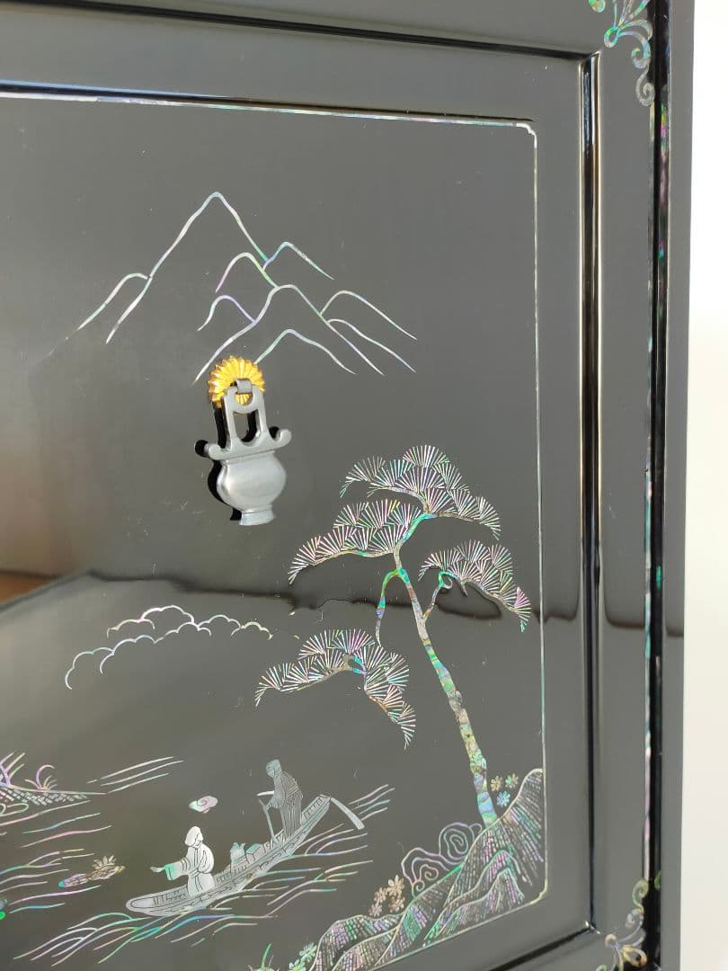 煎茶道具 器局（ききょく） 茶道具入 本塗螺鈿四方箱　JAPAN　漆