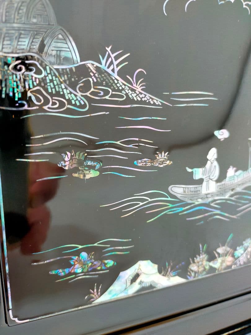 煎茶道具 器局（ききょく） 茶道具入 本塗螺鈿四方箱　JAPAN　漆