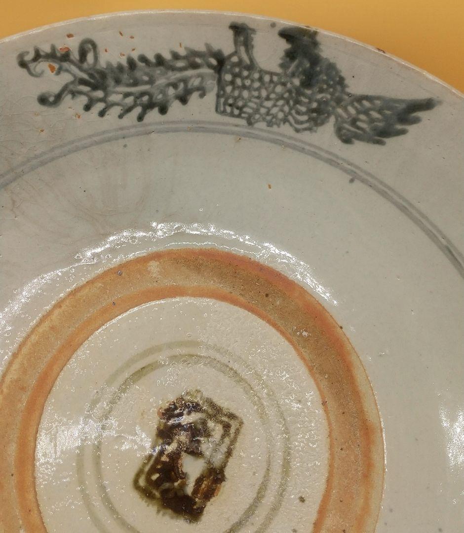 安南 染付 大皿 骨董 鳥と花