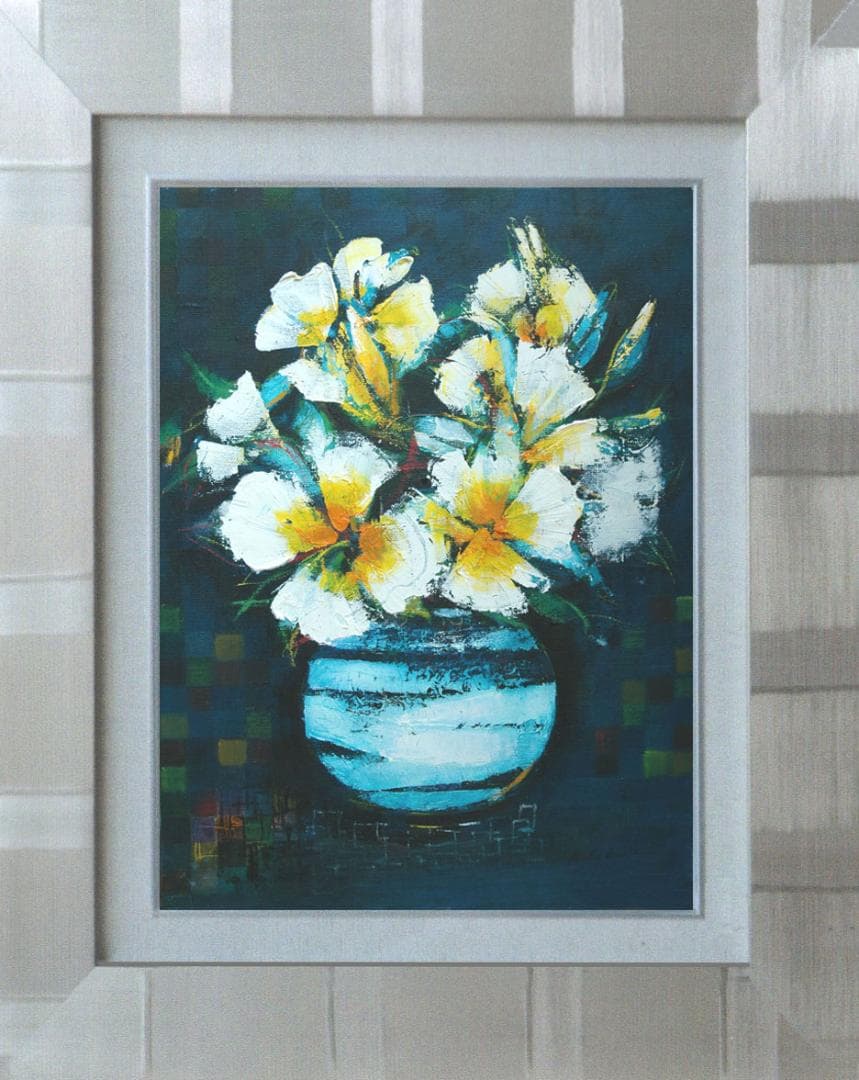 油絵 菅家令子 絵 絵画 インテリア 額付(白) uF6-063604 花