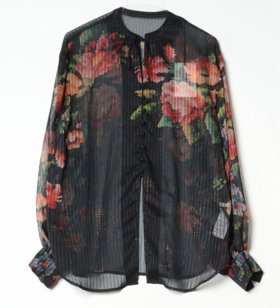 トップス JACQUARD FLOWER PATTERN SHEER BLOUSE