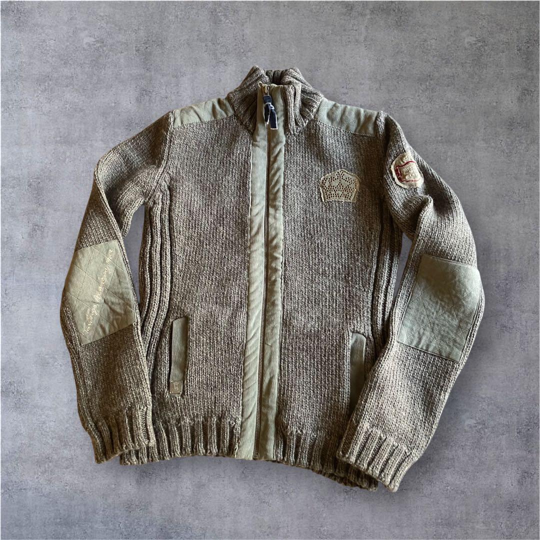 00s archive TORTUGA 王冠スタッズスカル厚手ドライバーズニット