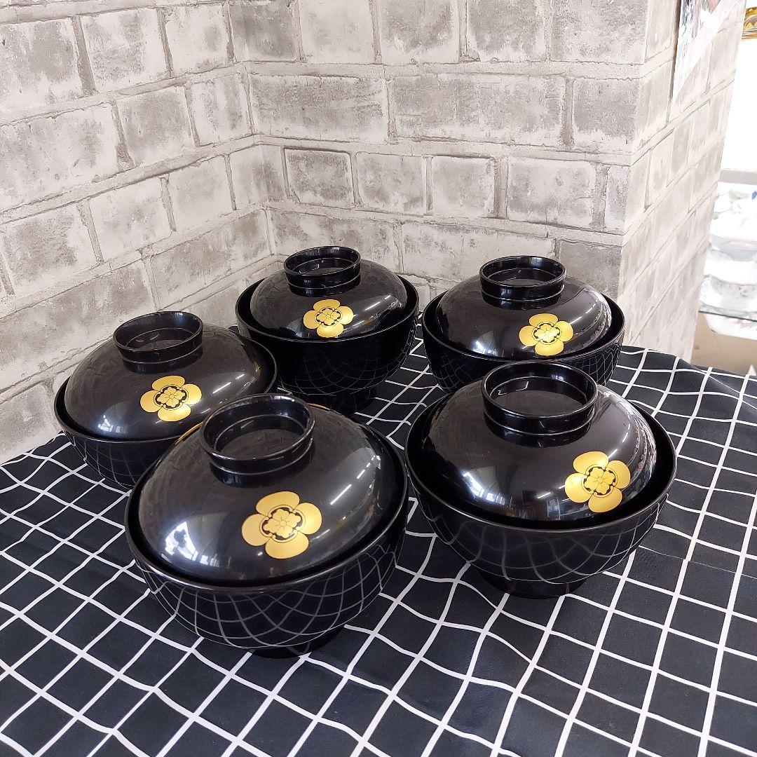 輪島塗 漆器椀５客セット　家紋入り　吸物椀