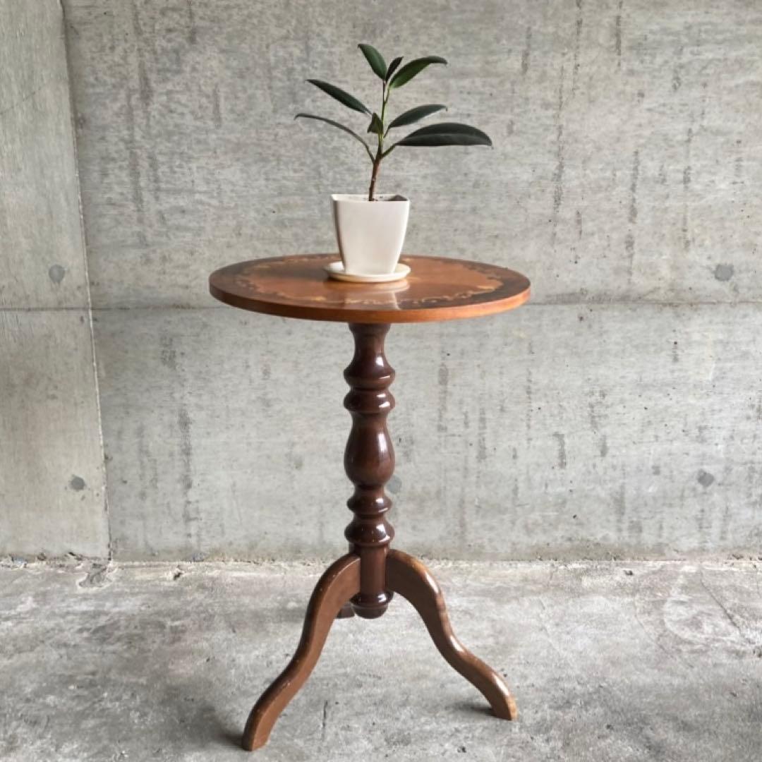 イタリア製 象嵌細工 コーヒーテーブル 丸テーブル サイドテーブル 木製 レトロ