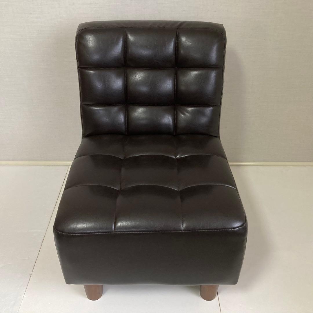 ソファ 椅子 ローチェア 1人掛け レザー調 木製 茶色 家具 レトロ風 美品