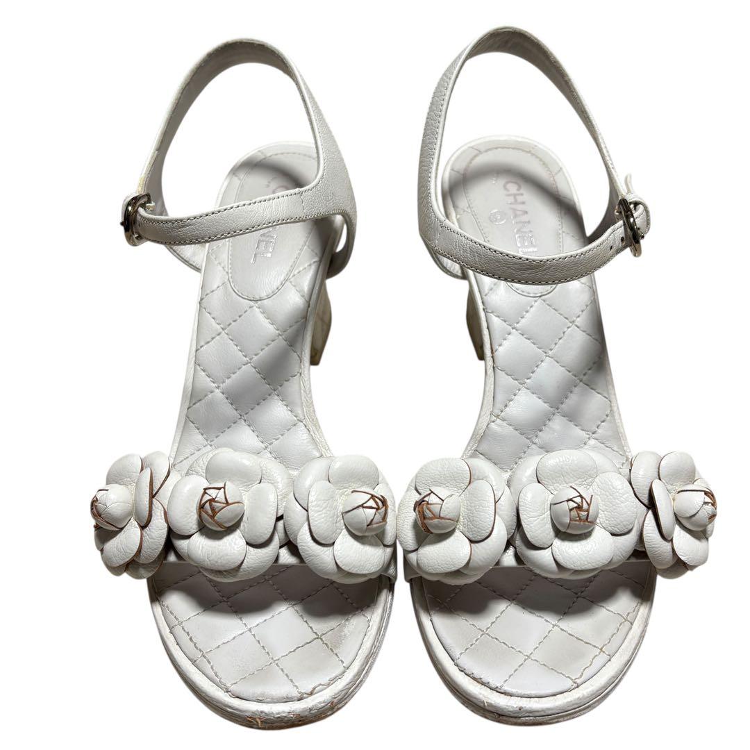 CHANEL シャネル カメリア マトラッセ ヒールサンダル 36 1/2