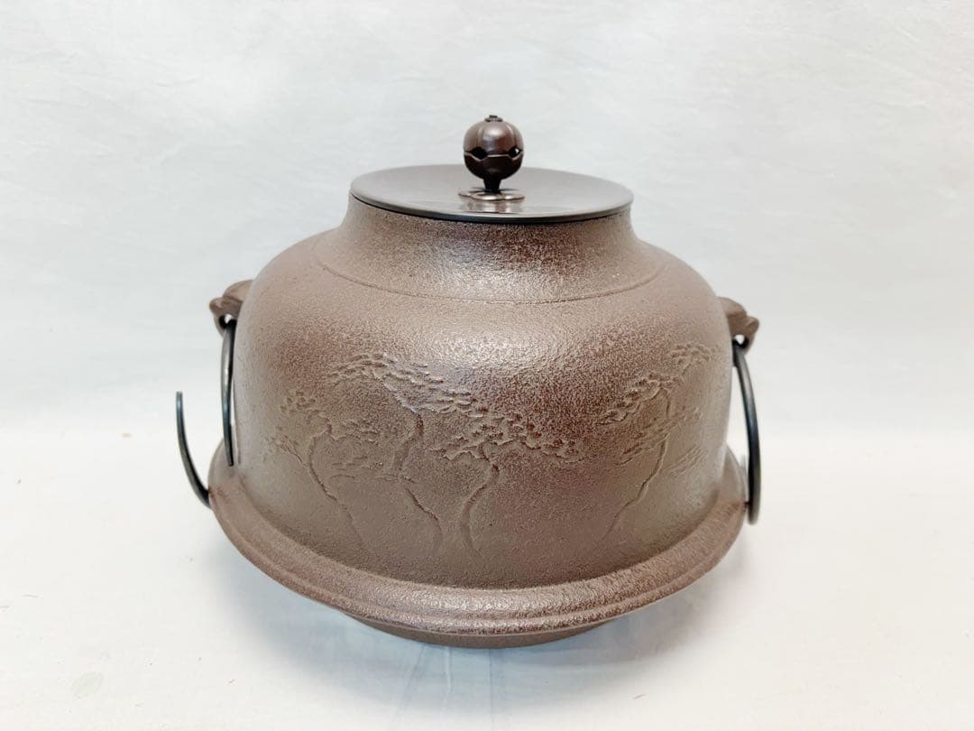 未使用 茶道具 人間国宝 釜師 佐藤浄清造 浜松地紋 真形釜 釜印 釜鐶付 共箱