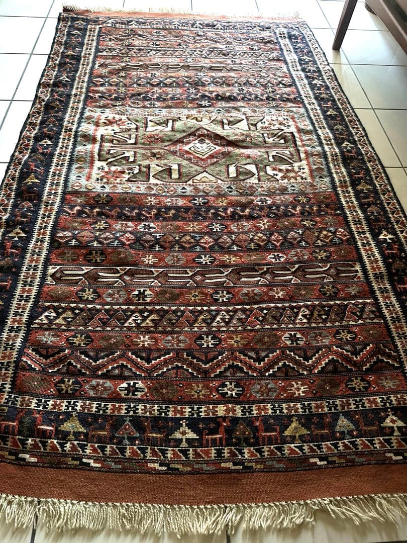 190×109 ヴィンテージラグ　手織　キリムラグ