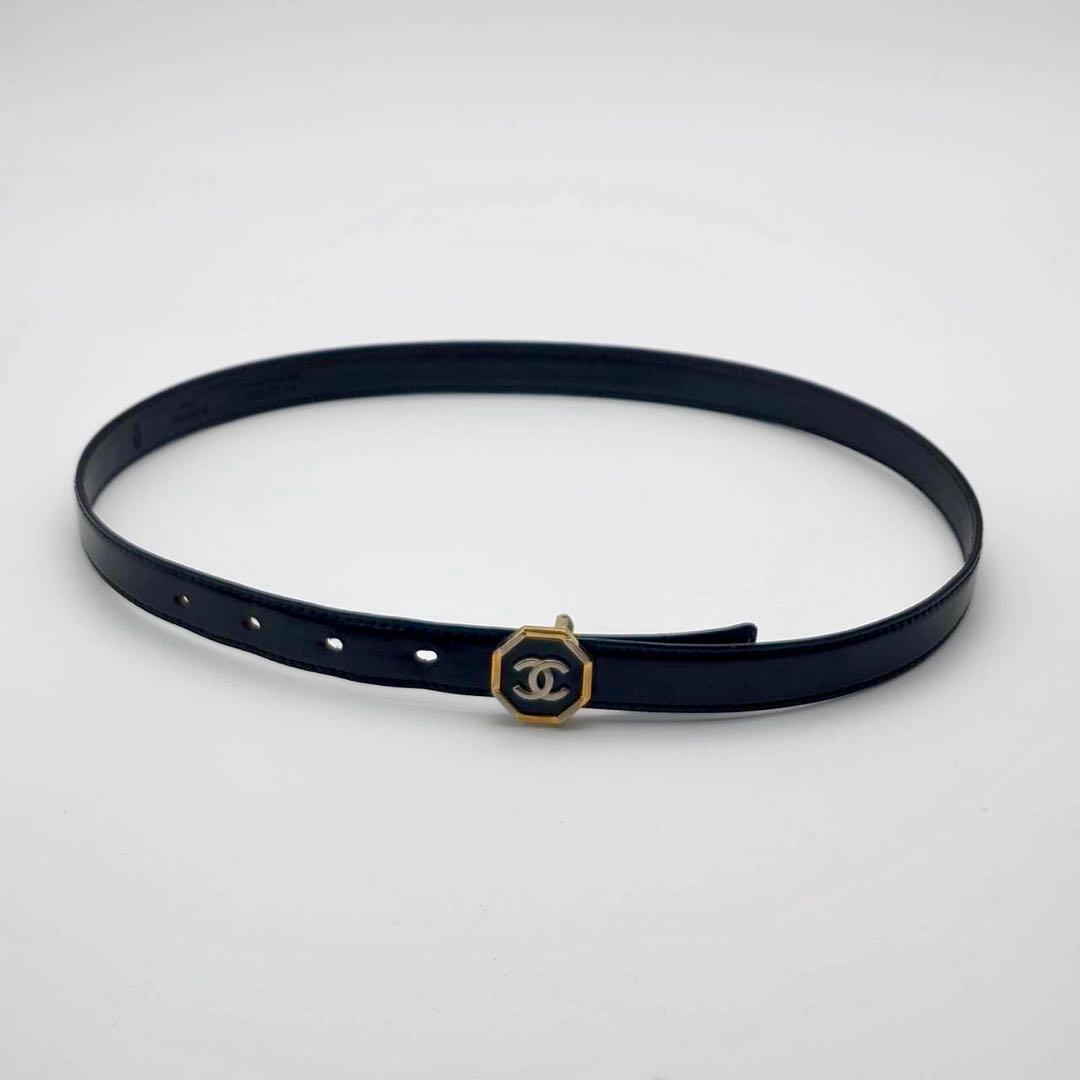 シャネル ココマーク　ベルト　ブラック　レザー　ゴールド　シルバー　レディース